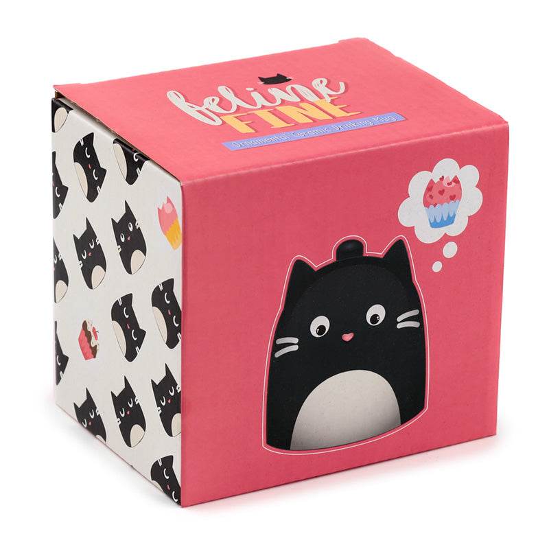 Feline Fine Black Cat Upside Down Ceramic Shaped Mug - Gift Arch