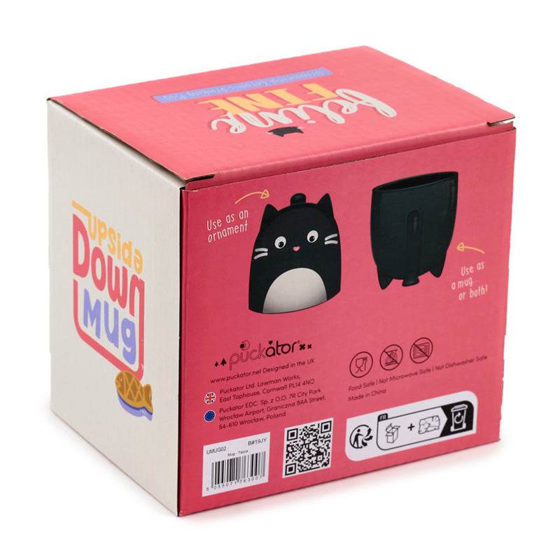 Feline Fine Black Cat Upside Down Ceramic Shaped Mug - Gift Arch