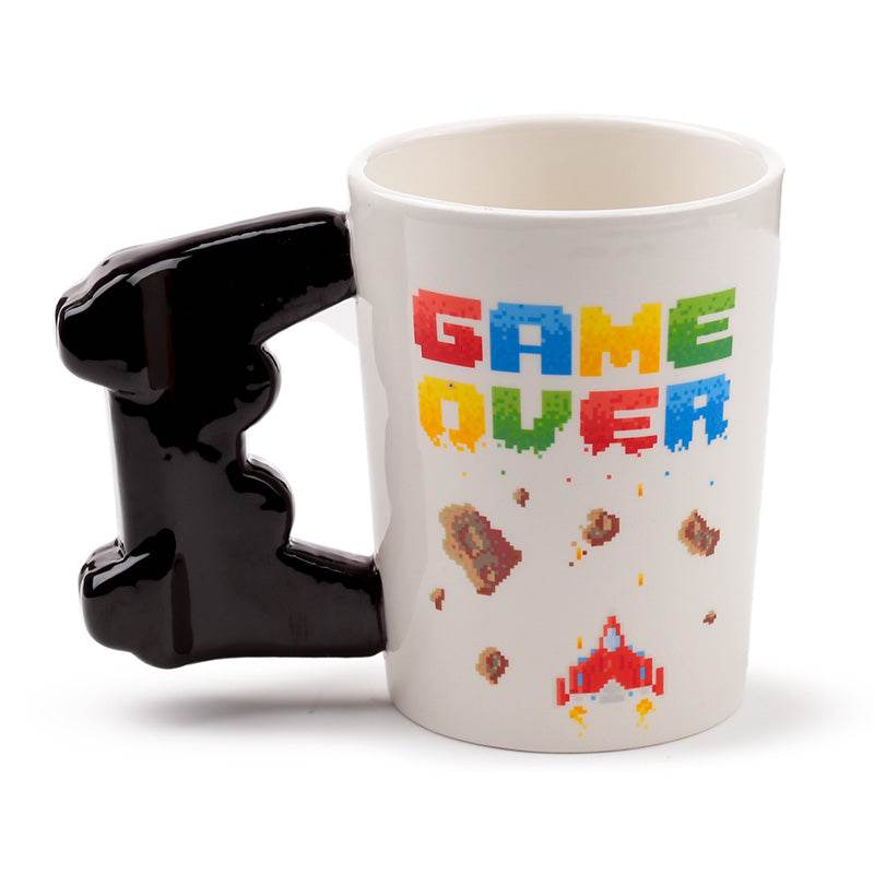 Game Over with Pixel Decal Ceramic Shaped Handle Mug - Gift Arch