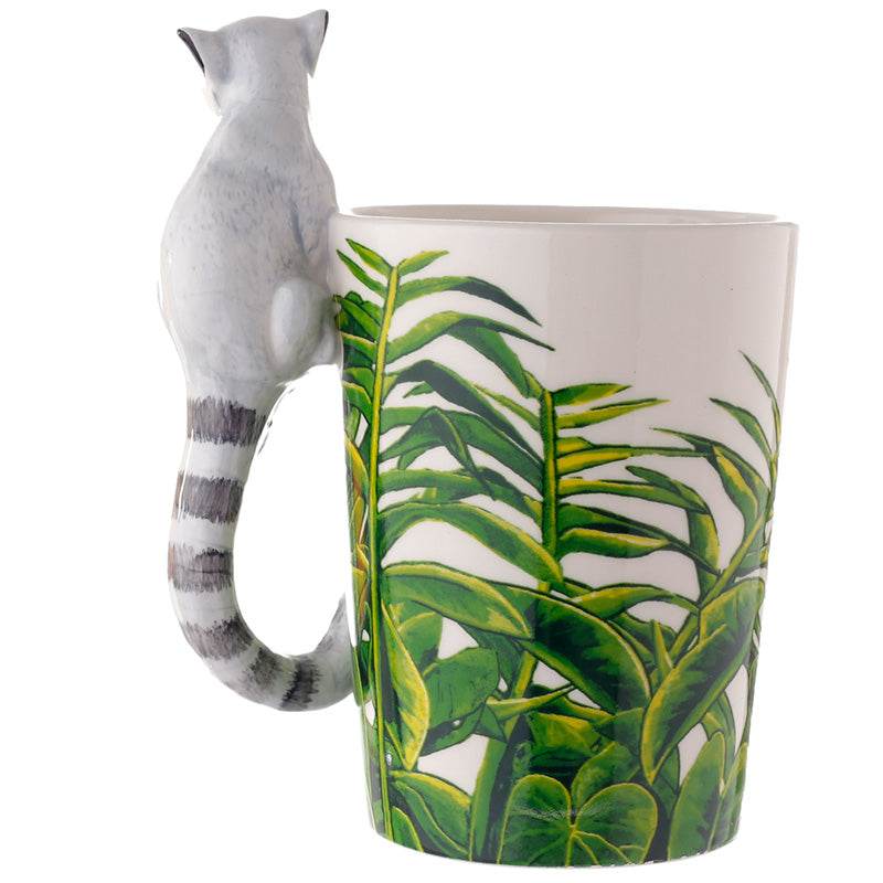 Lemur with Jungle Decal Ceramic Shaped Handle Mug - Gift Arch