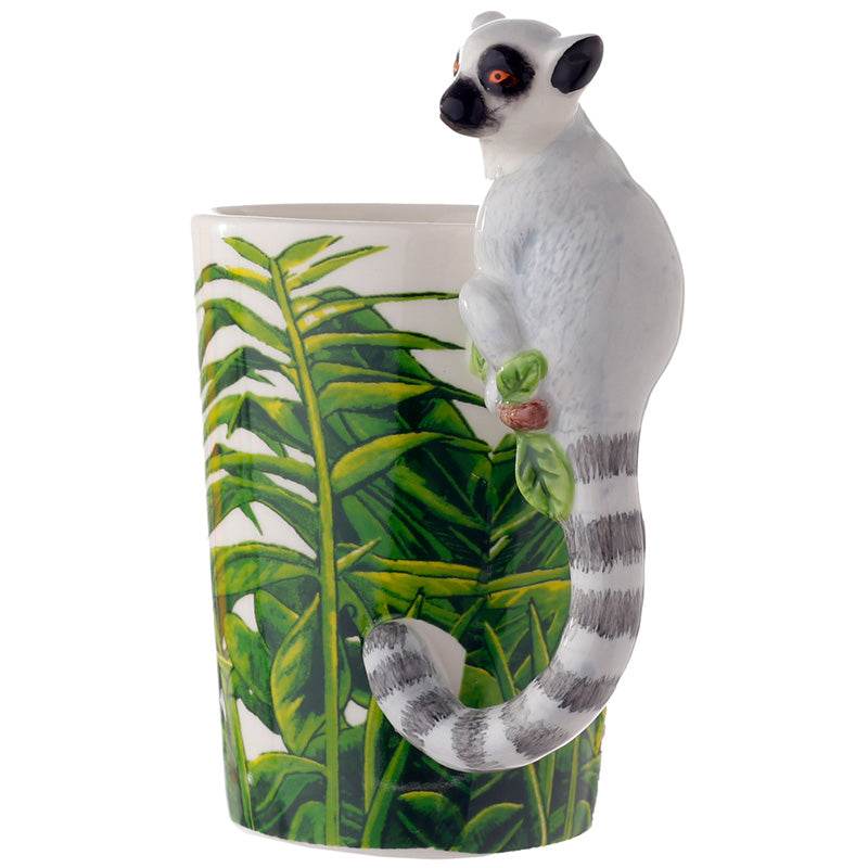 Lemur with Jungle Decal Ceramic Shaped Handle Mug - Gift Arch
