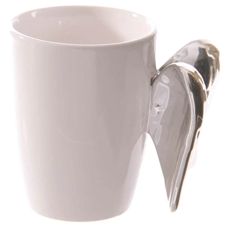Silver Angel Wings Ceramic Shaped Handle Mug - Gift Arch