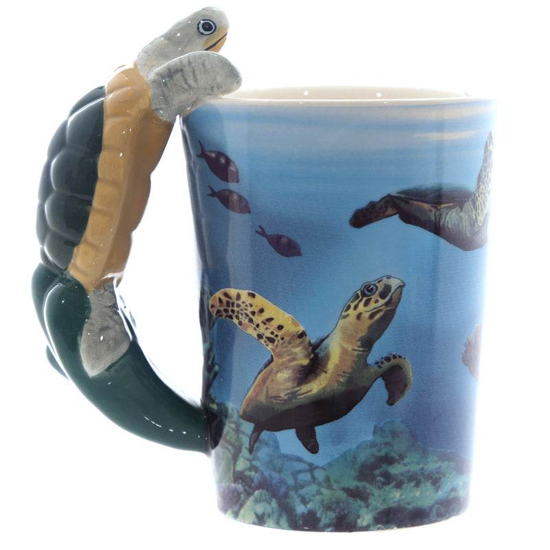 Turtle with Underwater Decal Ceramic Shaped Handle Mug - Gift Arch