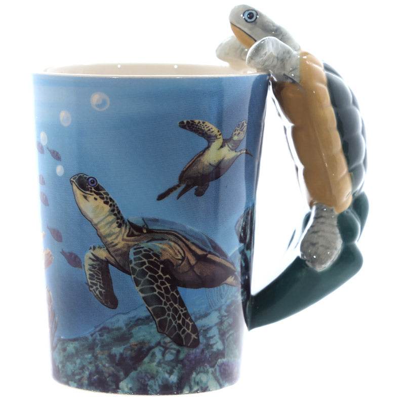 Turtle with Underwater Decal Ceramic Shaped Handle Mug - Gift Arch