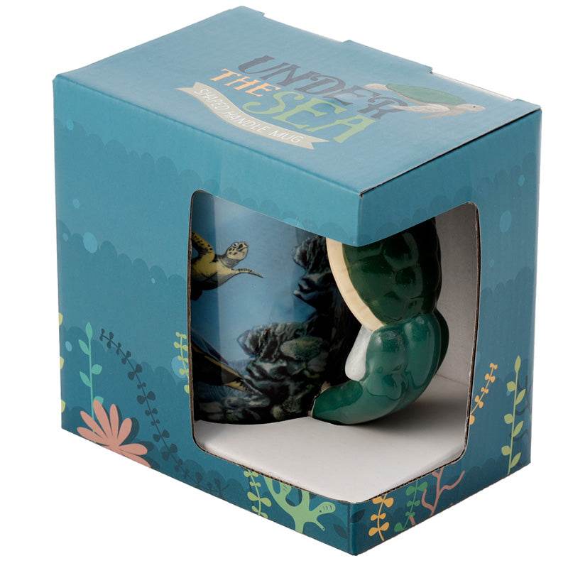 Turtle with Underwater Decal Ceramic Shaped Handle Mug - Gift Arch