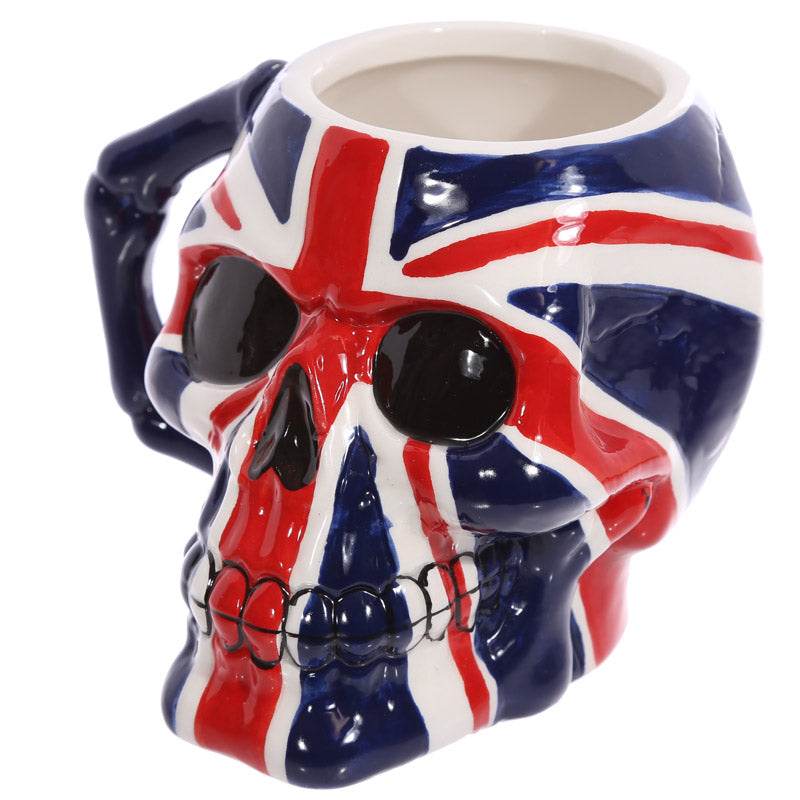 UK Flag Skull Head Ceramic Shaped Mug - Gift Arch