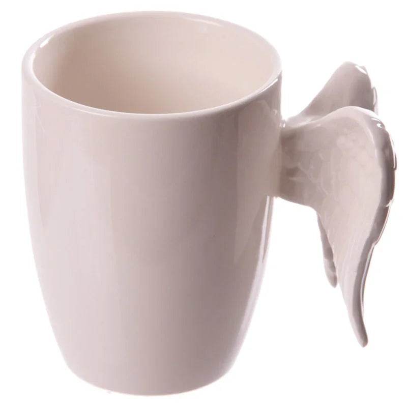 White Angel Wings Ceramic Shaped Handle Mug - Gift Arch