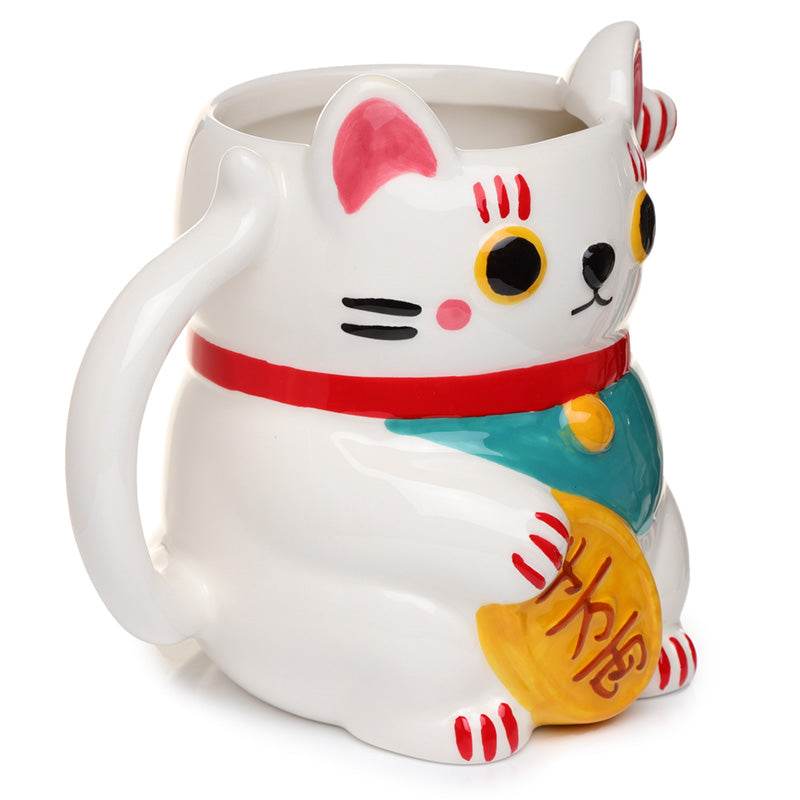 White Maneki Neko Lucky Cat Ceramic Shaped Mug - Gift Arch