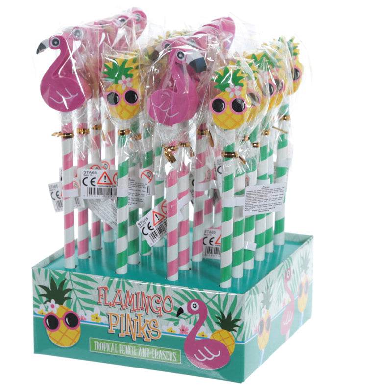 Flamingo Pinks & Pineapple Tropical Pencil & Eraser Topper - Gift Arch
