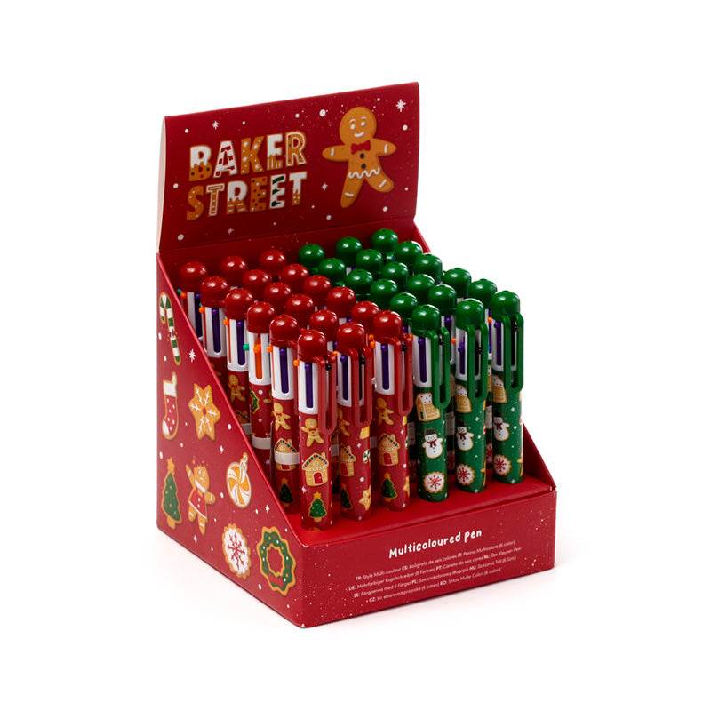 Christmas Baker Street Gingerbread Multi Colour Pen with Charm (6 Colours) - Gift Arch