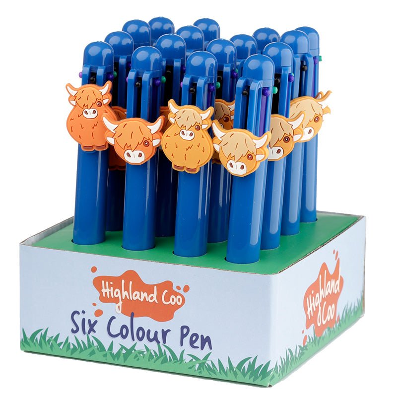 Highland Coo Multi Colour Pen with Cow with Charm (6 Colours) - Gift Arch