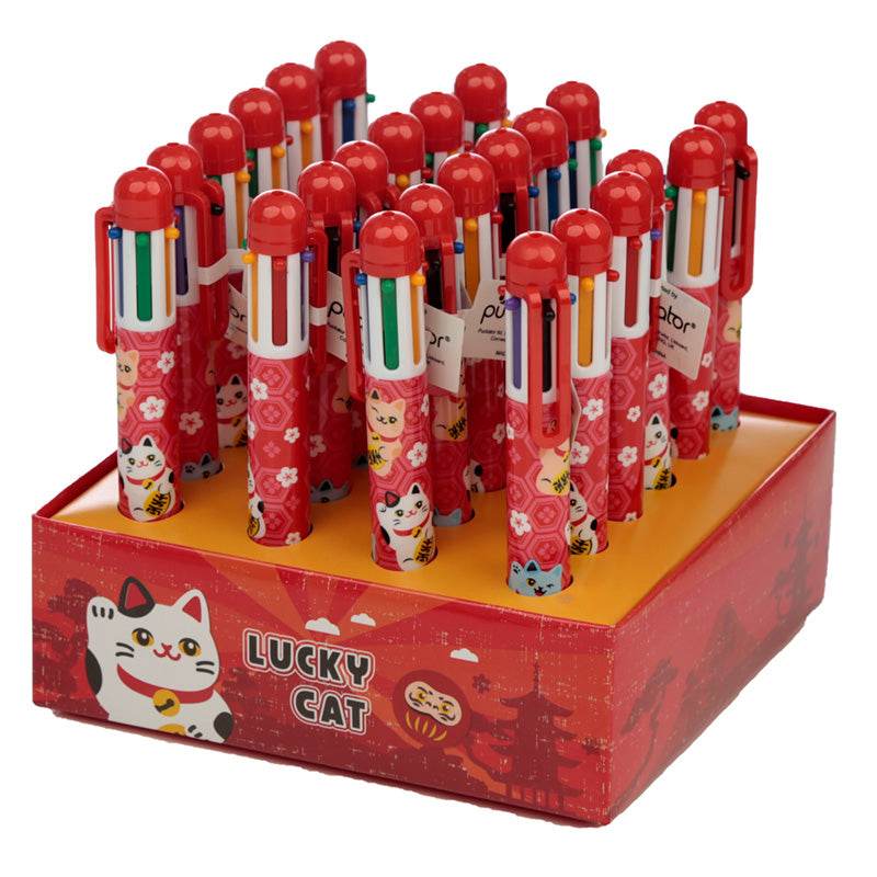Maneki Neko Lucky Cat Multi Colour Pen (6 Colours) - Gift Arch