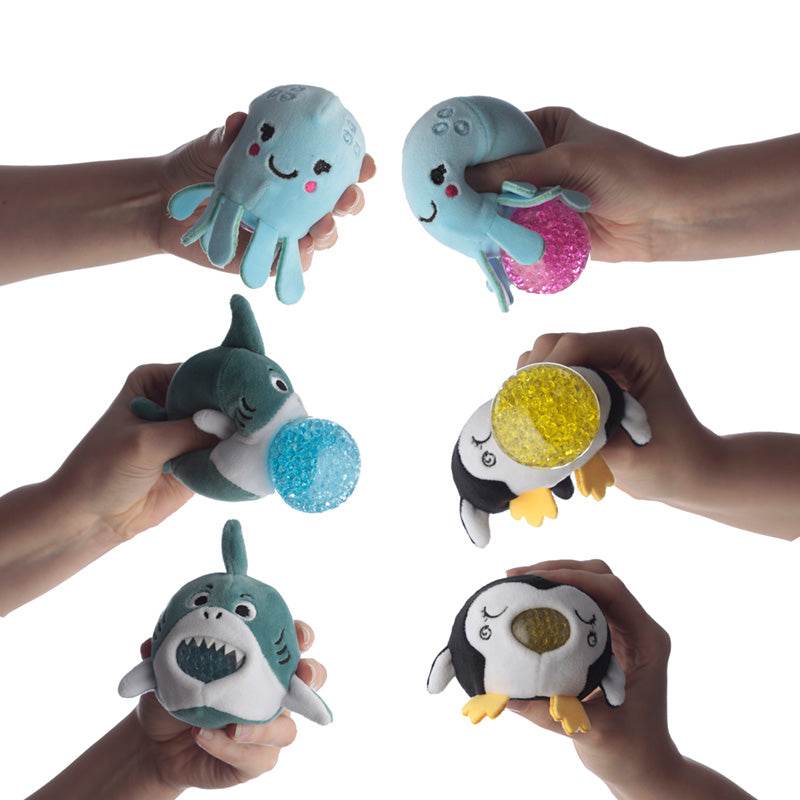 Queasy Squeezies Adoramals Sealife Octopus, Shark, Penguin Plush Squeezy Toy - Gift Arch