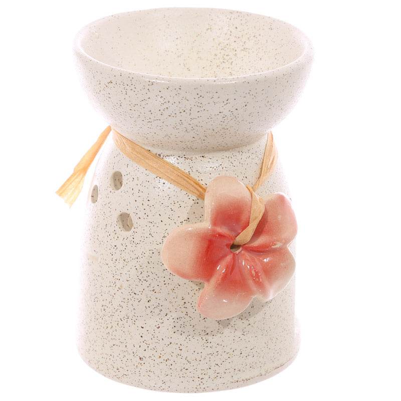 Eden Speckled Cream Ceramic Oil & Wax Melt Burner with Flower - Gift Arch