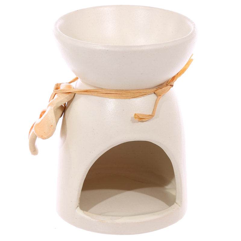 Eden Speckled Cream Ceramic Oil & Wax Melt Burner with Flower - Gift Arch