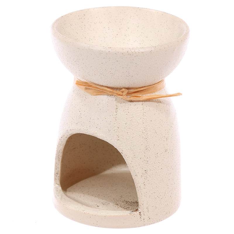 Eden Speckled Cream Ceramic Oil & Wax Melt Burner with Flower - Gift Arch