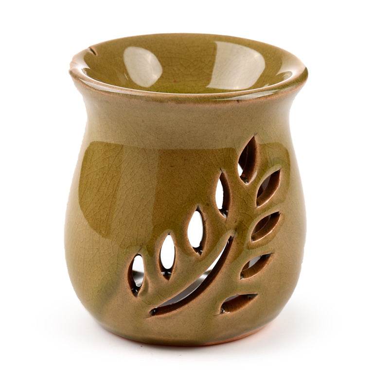 Simple Leaf Fretwork Design Crackle Glaze Ceramic Oil Burner - Gift Arch