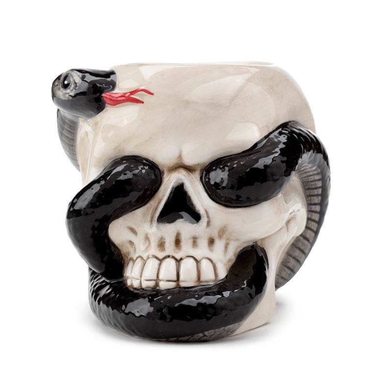Skull with Coiled Snake Shaped Ceramic Oil Burner - Gift Arch