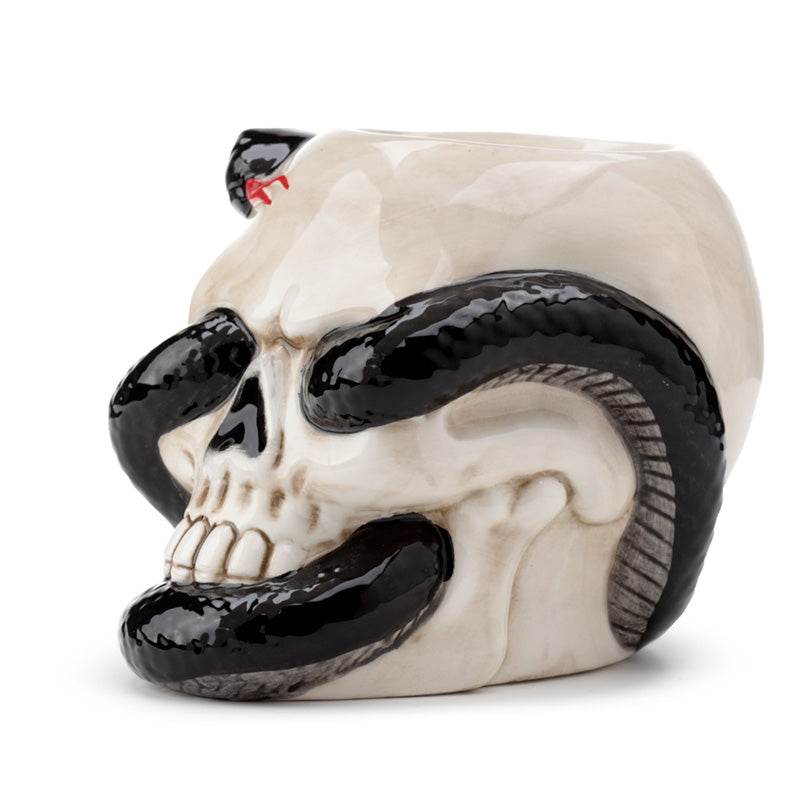 Skull with Coiled Snake Shaped Ceramic Oil Burner - Gift Arch