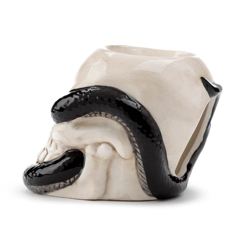 Skull with Coiled Snake Shaped Ceramic Oil Burner - Gift Arch