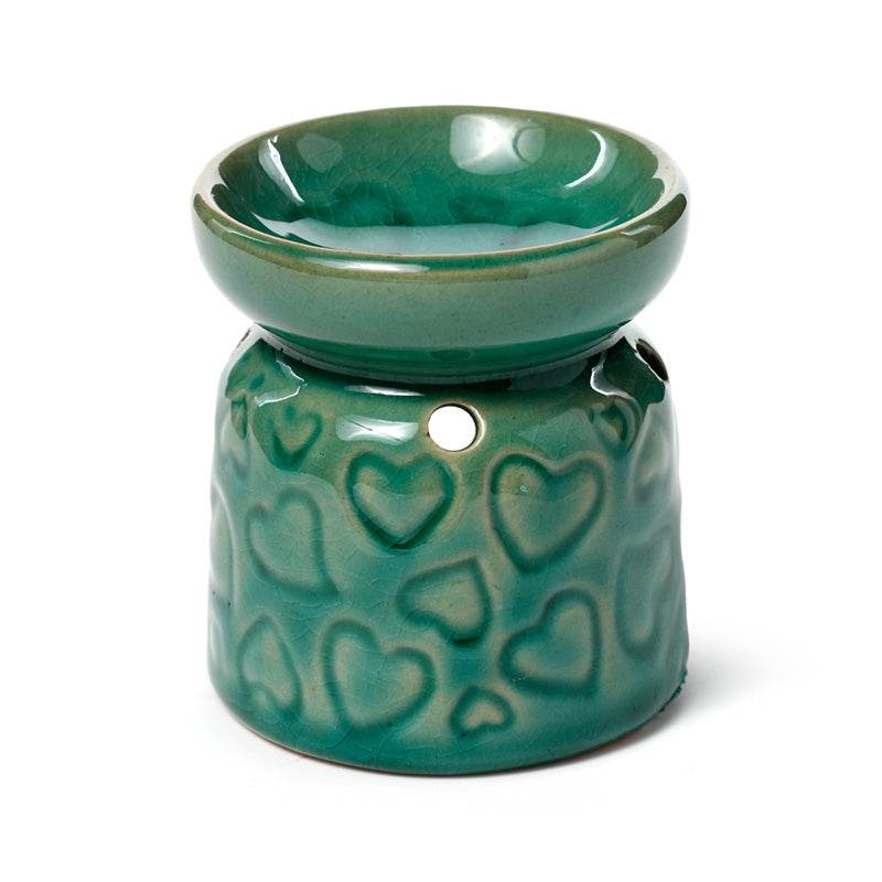 Small Ceramic Eden Oil Burner with Heart Pattern - Gift Arch