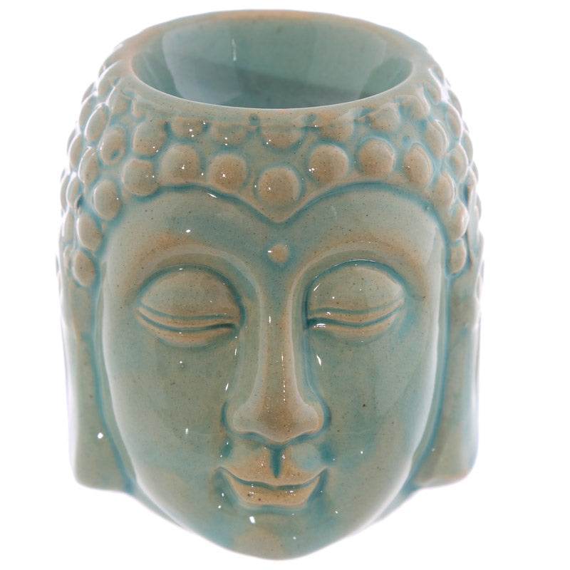 Small Crackle Glaze Ceramic Buddha Head Oil Burner - Gift Arch