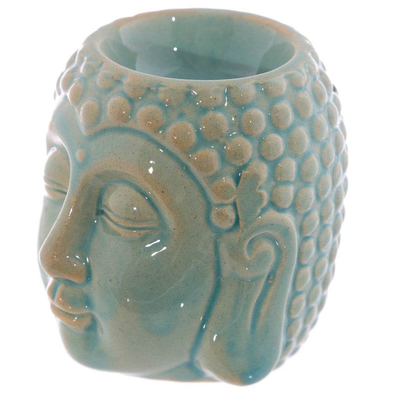 Small Crackle Glaze Ceramic Buddha Head Oil Burner - Gift Arch
