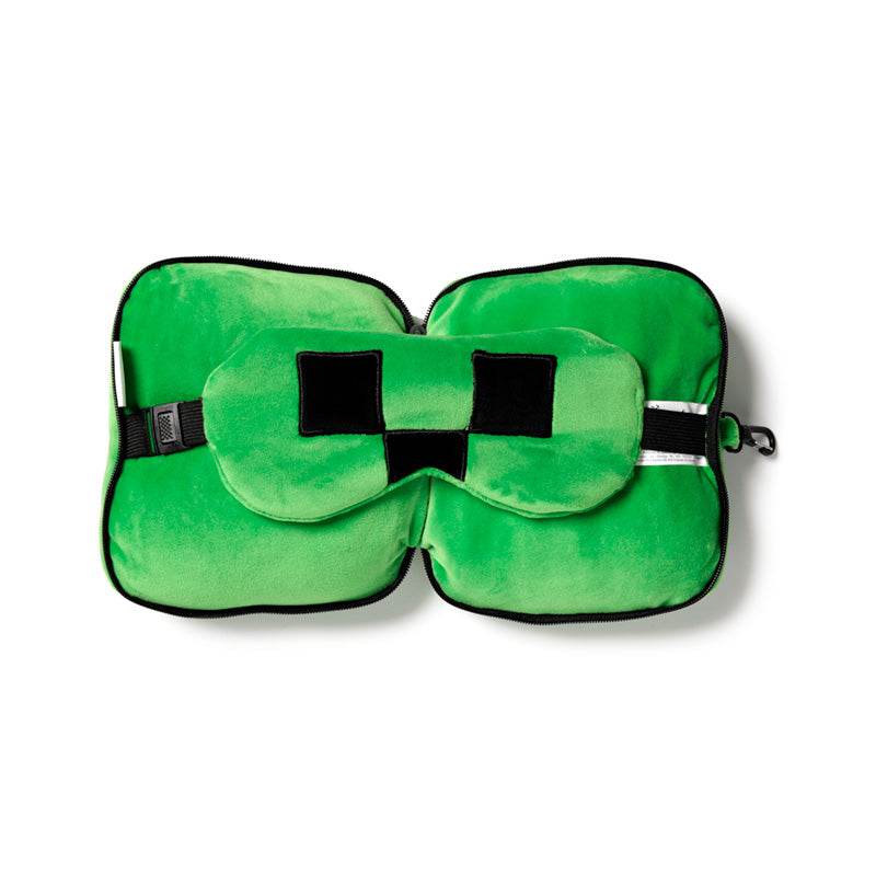 Relaxeazzz Minecraft Creeper Shaped Plush Travel Pillow & Eye Mask - Gift Arch