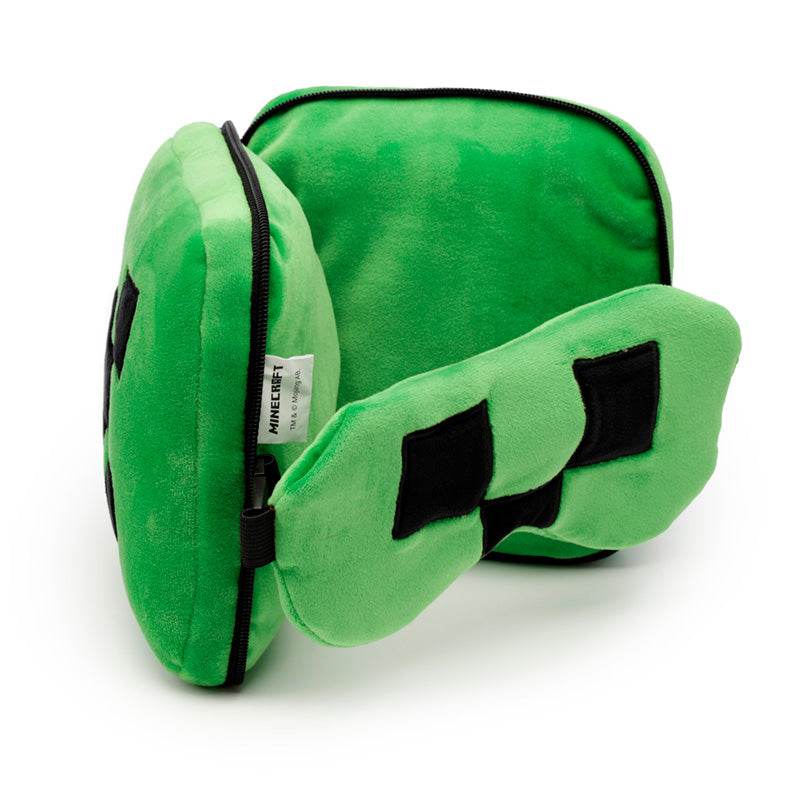 Relaxeazzz Minecraft Creeper Shaped Plush Travel Pillow & Eye Mask - Gift Arch