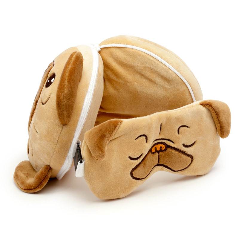Relaxeazzz Mopps Pug Plush Travel Pillow & Eye Mask - Gift Arch