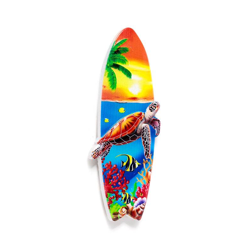3D Printed Souvenir Seaside Magnet Surfboard Shaped with Tropical Sealife Sunsets - Gift Arch