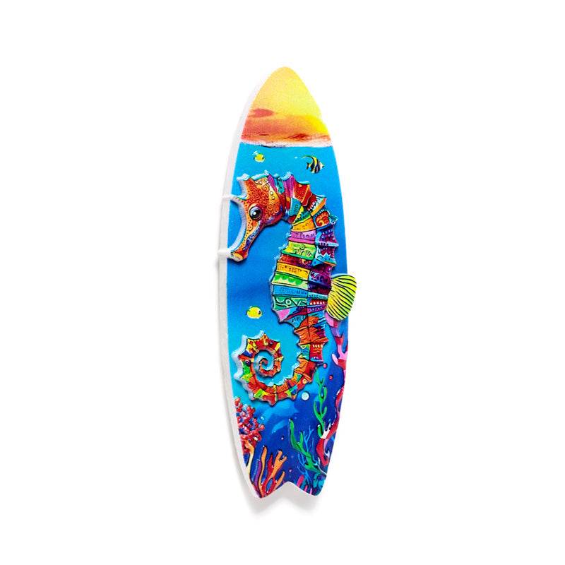 3D Printed Souvenir Seaside Magnet Surfboard Shaped with Tropical Sealife Sunsets - Gift Arch