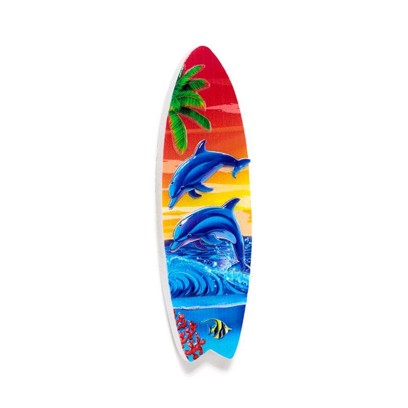 3D Printed Souvenir Seaside Magnet Surfboard Shaped with Tropical Sealife Sunsets - Gift Arch