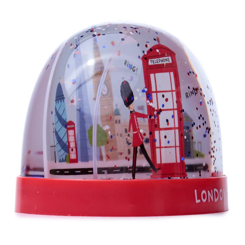 London Souvenir Red Telephone Box & Guardsman Large Glitter Snow Storm - Gift Arch