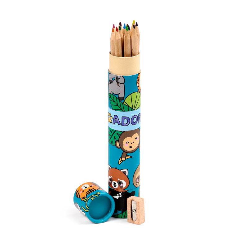 Adoramals Wild Large Twist Top Pencil Pot with 12 Colouring Pencils & Sharpener - Gift Arch