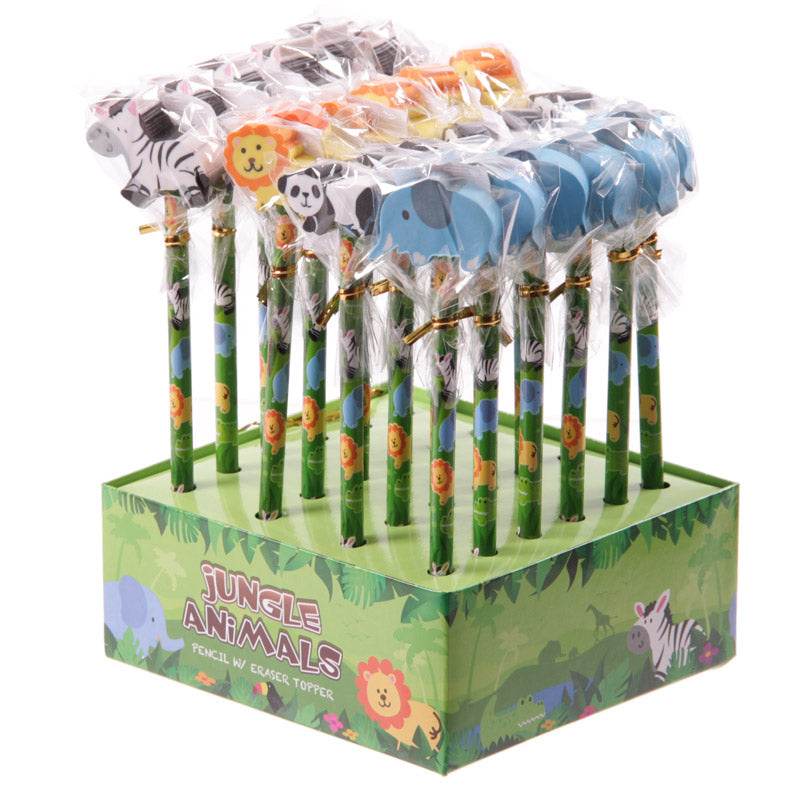 Jungle Animal Elephant, Panda, Lion, Zebra Pencil & Eraser Topper - Gift Arch