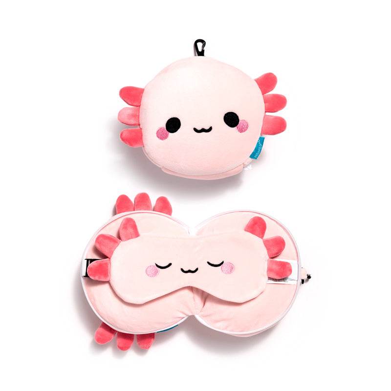Relaxeazzz Adoramals Maddie the Axolotl Travel Pillow & Eye Mask - Gift Arch