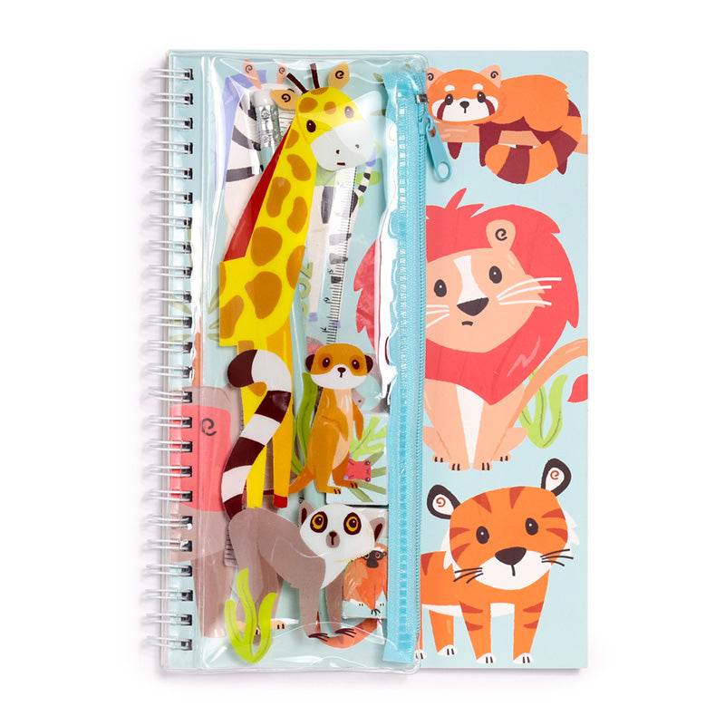 Zooniverse Ring Bound Notepad & Pencil Case 6 Piece Stationery Set - Gift Arch