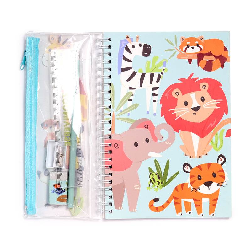 Zooniverse Ring Bound Notepad & Pencil Case 6 Piece Stationery Set - Gift Arch