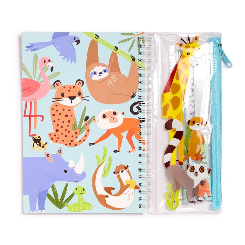Zooniverse Ring Bound Notepad & Pencil Case 6 Piece Stationery Set - Gift Arch