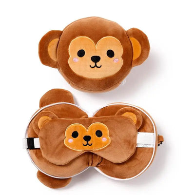Relaxeazzz Monkey Plush Travel Pillow & Eye Mask - Zoo Safari & Wildlife Parks