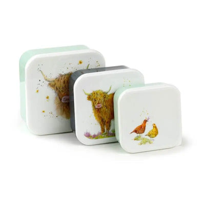 Set of 3 Lunch Box M/L/XL Jan Pashley Highland Coo Cow - Lunch Boxes & Snack Pots