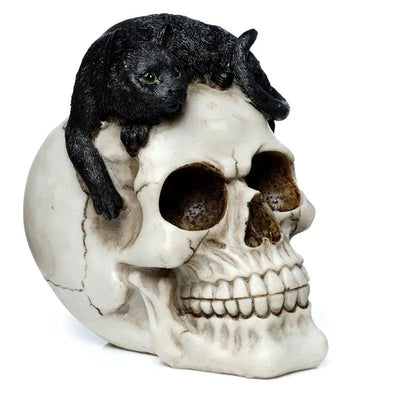 Skull with Black Cat Ornament - Gothic Fantasy Skulls & Skeletons