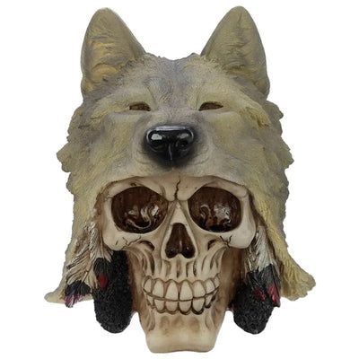 Skull with Wolf Head Decoration - Wolf Gifts & Collectables