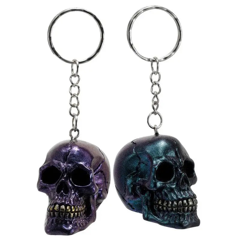 Skulls and Roses Dark Metallic and Gold Skull Keyring - Gothic Fantasy Skulls & Skeletons