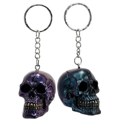 Skulls and Roses Dark Metallic and Gold Skull Keyring - Gothic Fantasy Skulls & Skeletons