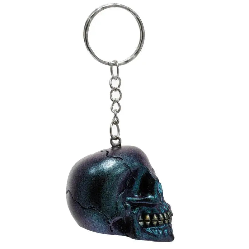 Skulls and Roses Dark Metallic and Gold Skull Keyring - Gothic Fantasy Skulls & Skeletons