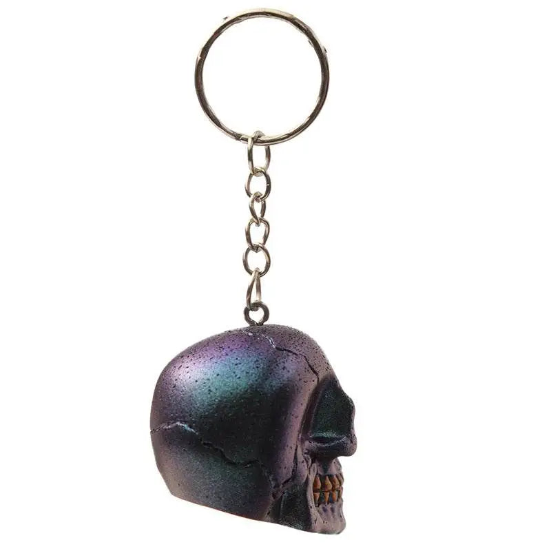 Skulls and Roses Dark Metallic and Gold Skull Keyring - Gothic Fantasy Skulls & Skeletons