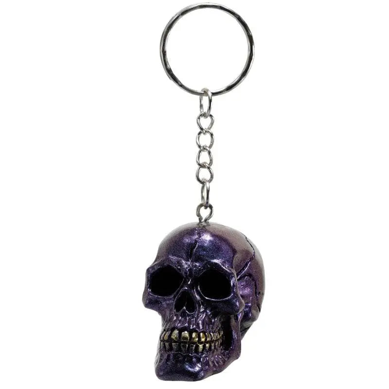 Skulls and Roses Dark Metallic and Gold Skull Keyring - Gothic Fantasy Skulls & Skeletons