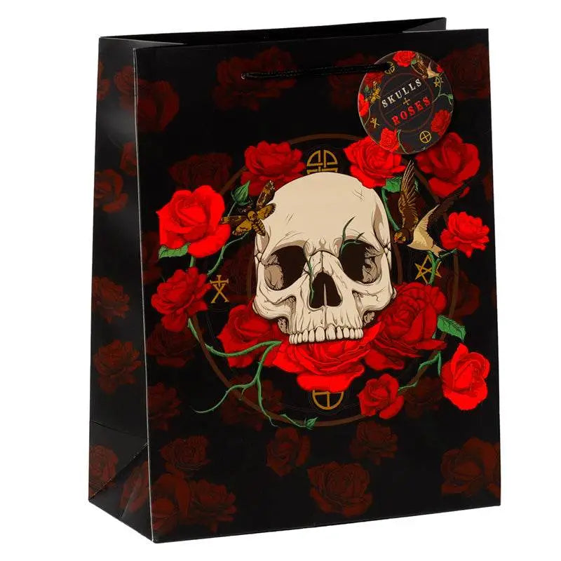 Skulls and Roses Red Roses Gift Bag Large - Gothic Fantasy Skulls & Skeletons